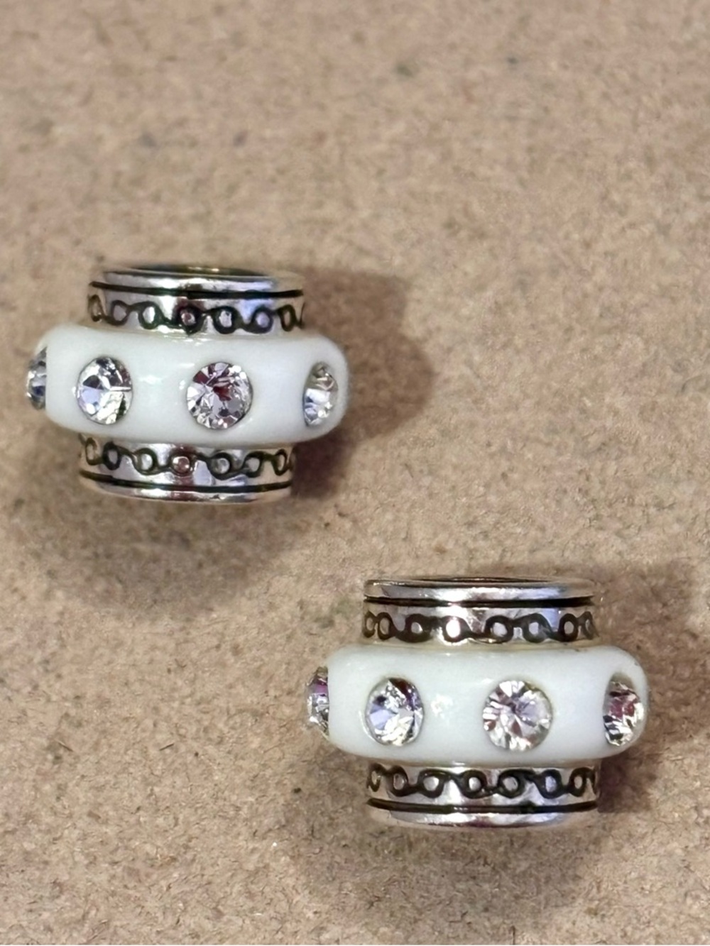 Two round Brighton Dazzle spacers White resin beads Row of crystals Retired